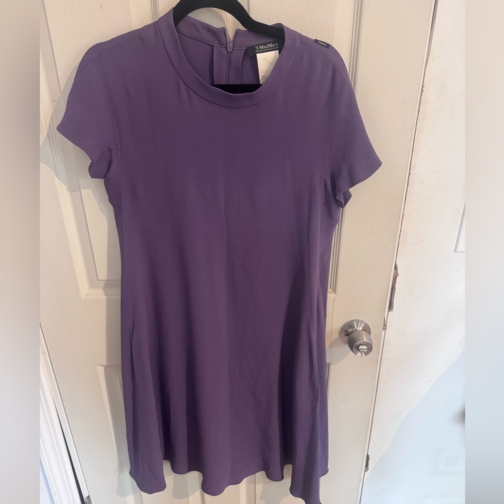 MAX MARA Size 6 Purple Poplin Shift Short Sleeve A-line Dress